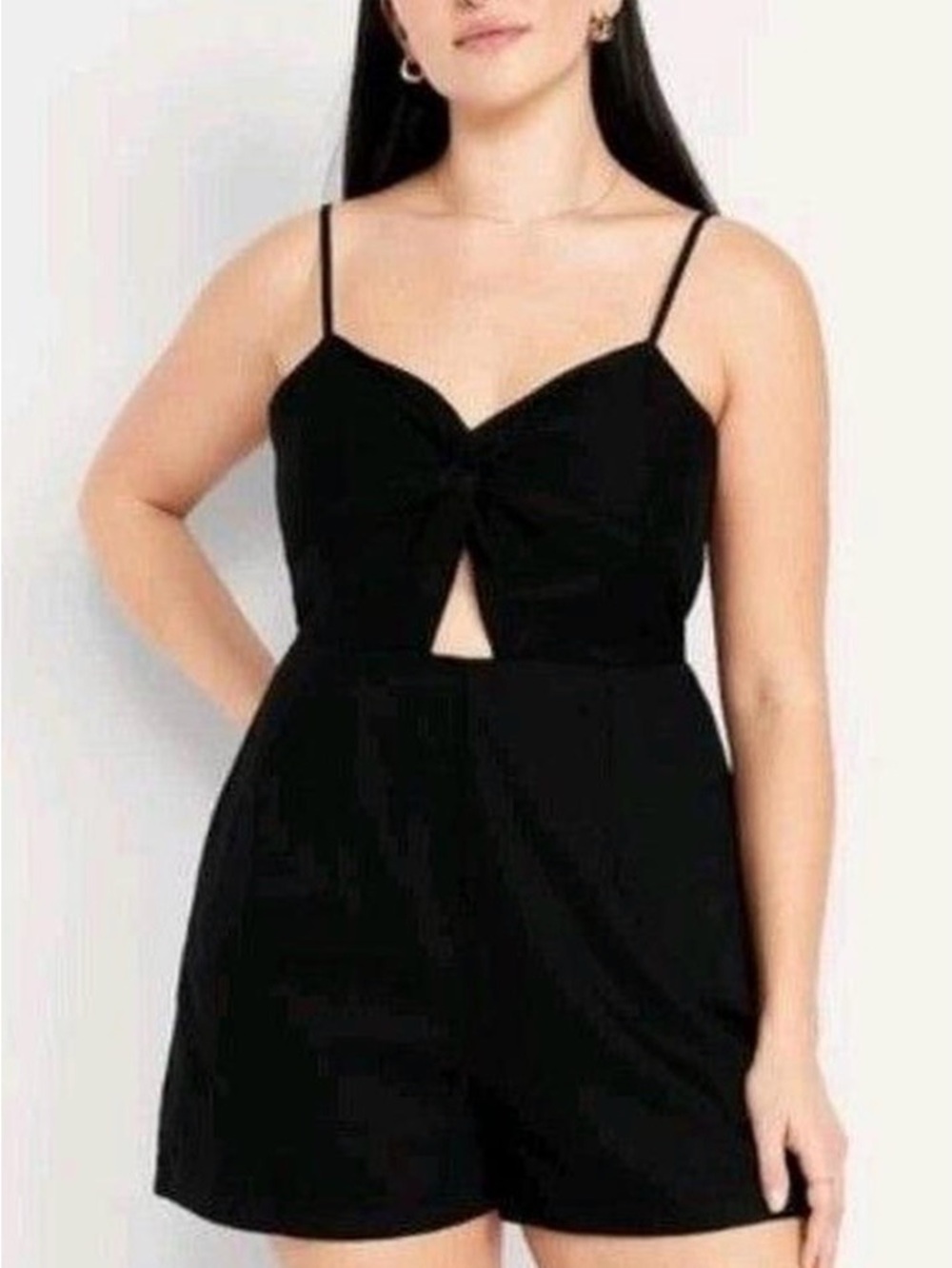 Old Navy Black Spaghetti Strap Romper with Front Knot Linen Blend